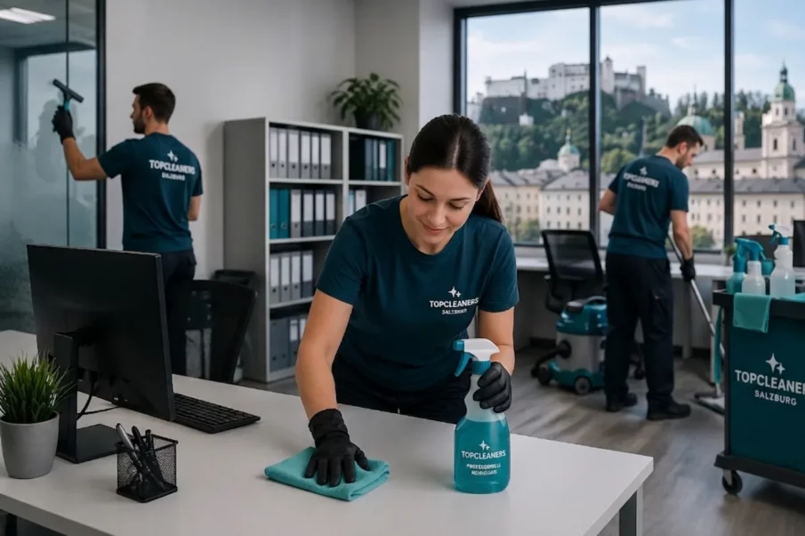 Büroreinigung Salzburg – TopCleaners Reinigungsteam bei der Arbeit