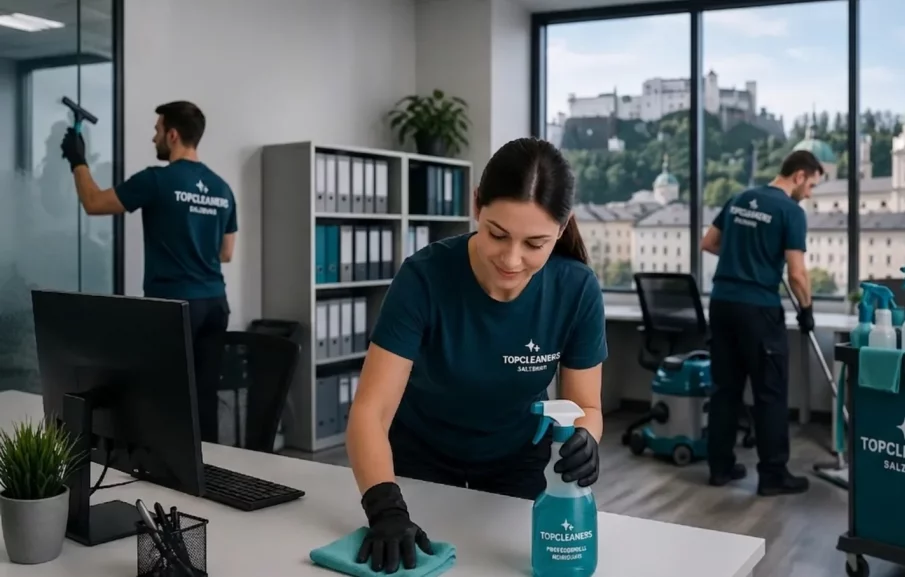Büroreinigung Salzburg – TopCleaners Reinigungsteam bei der Arbeit